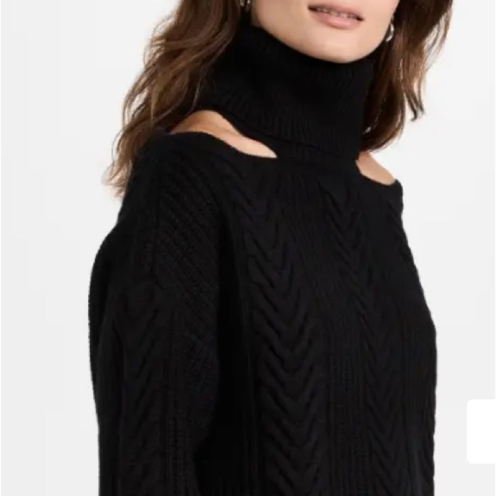 PAIGE | Lorilee Black Wool Blend Cable Knit Sweater • Cutout Shoulder • Sz S
